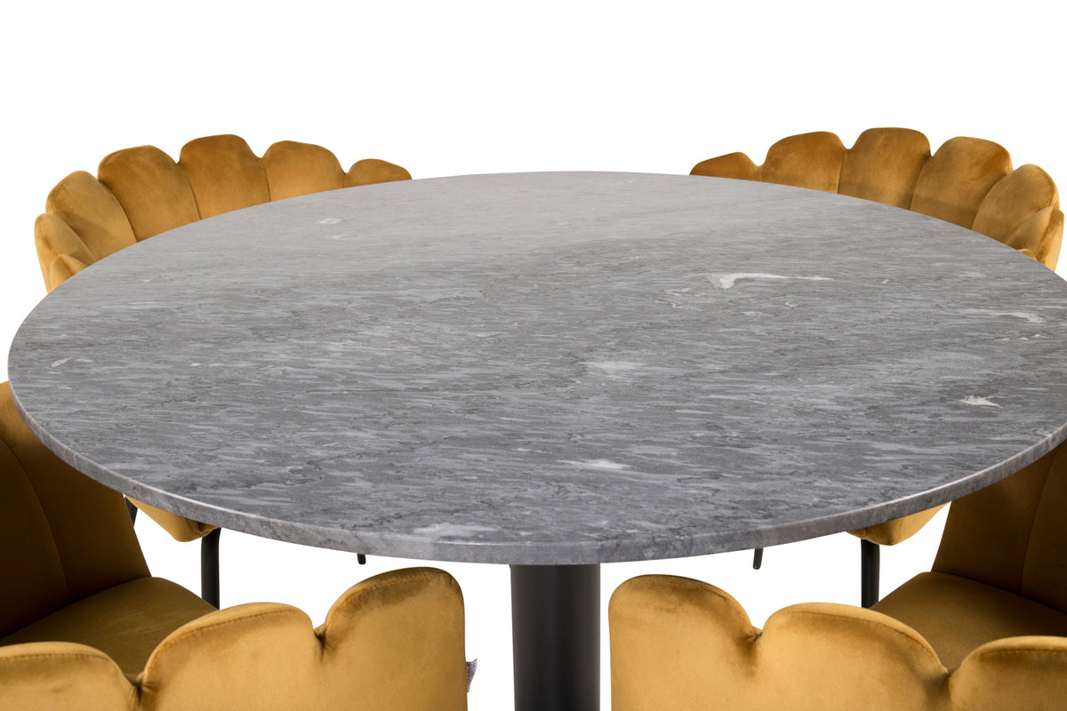 Venture Design Limhamn & Estelle Matstolar Gul + Runda Matbord ⌀106 Mörkgrå