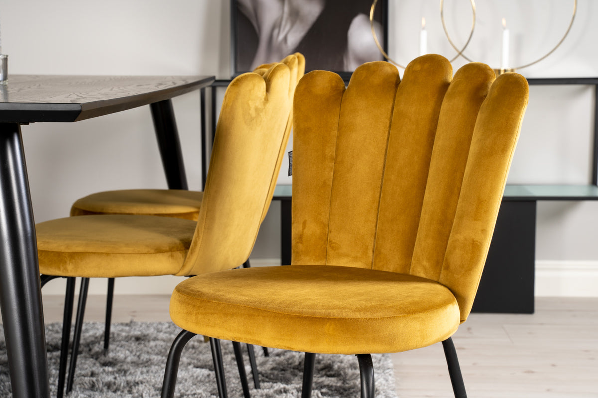 Venture Design Limhamn & Dipp Matstolar 2-pack Gul + Rektangulära Matbord 180 x 90 Svart