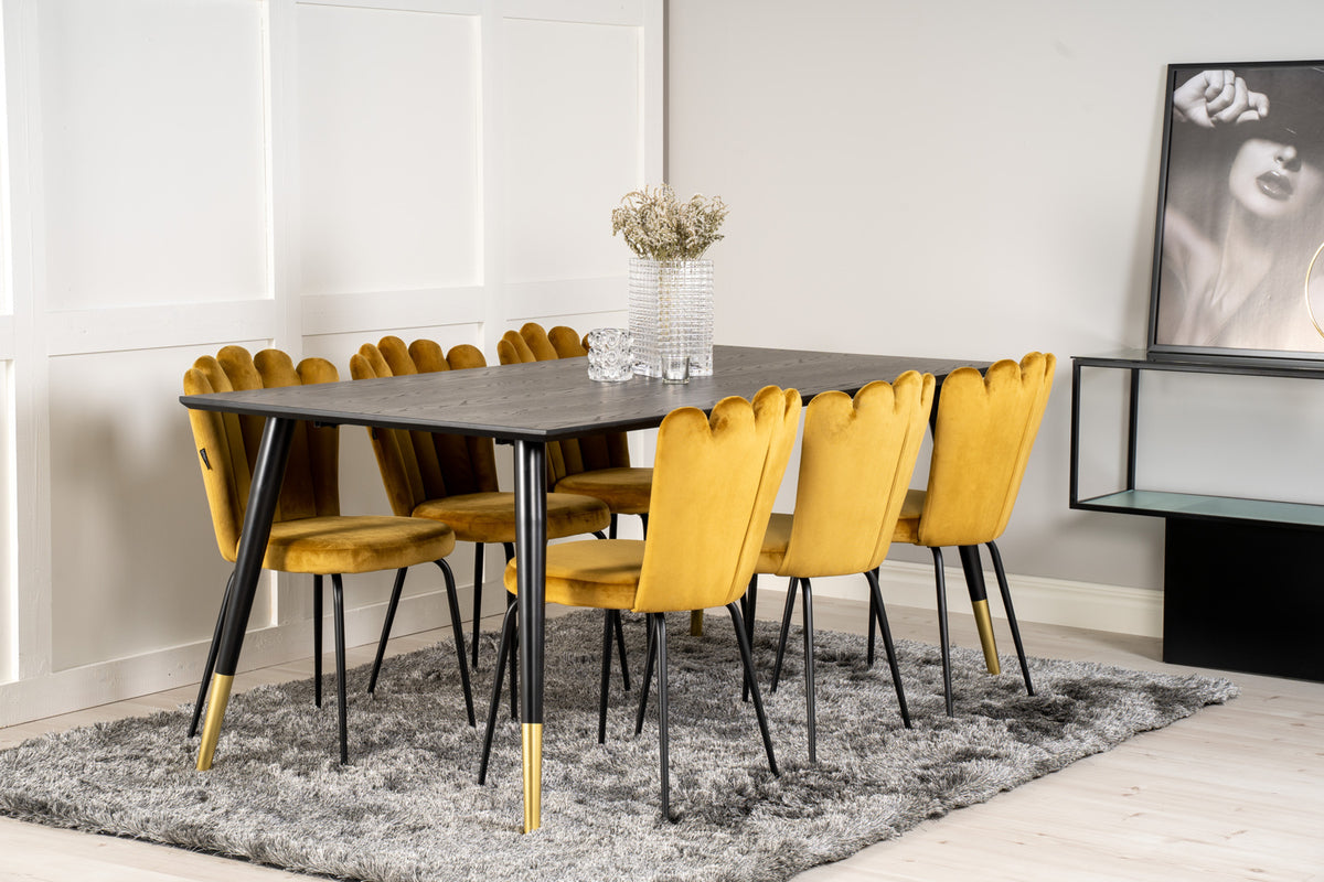 Venture Design Limhamn & Dipp Matstolar 2-pack Gul + Rektangulära Matbord 180 x 90 Svart