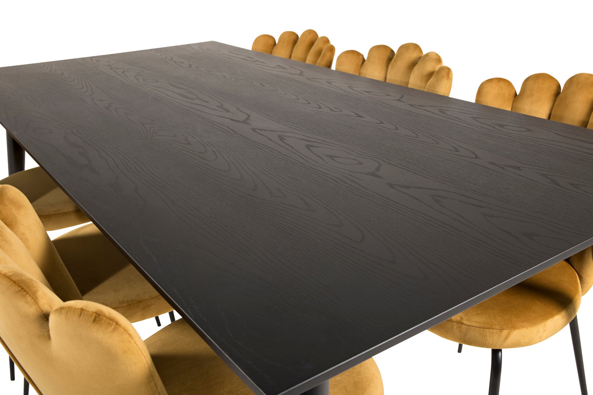 Venture Design Limhamn & Dipp Matstolar 2-pack Gul + Rektangulära Matbord 180 x 90 Svart