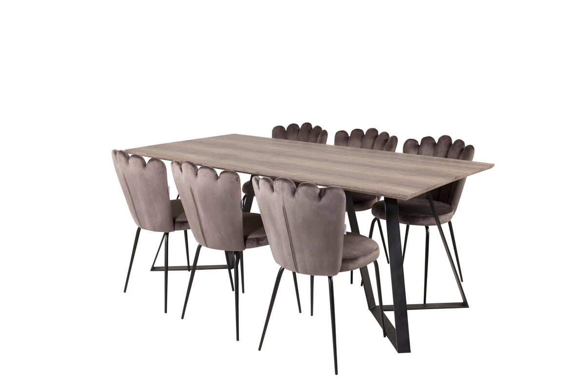 Venture Design Limhamn & Marina Matstolar 2-pack Grå + Rektangulära Matbord 180 x 90 Natur