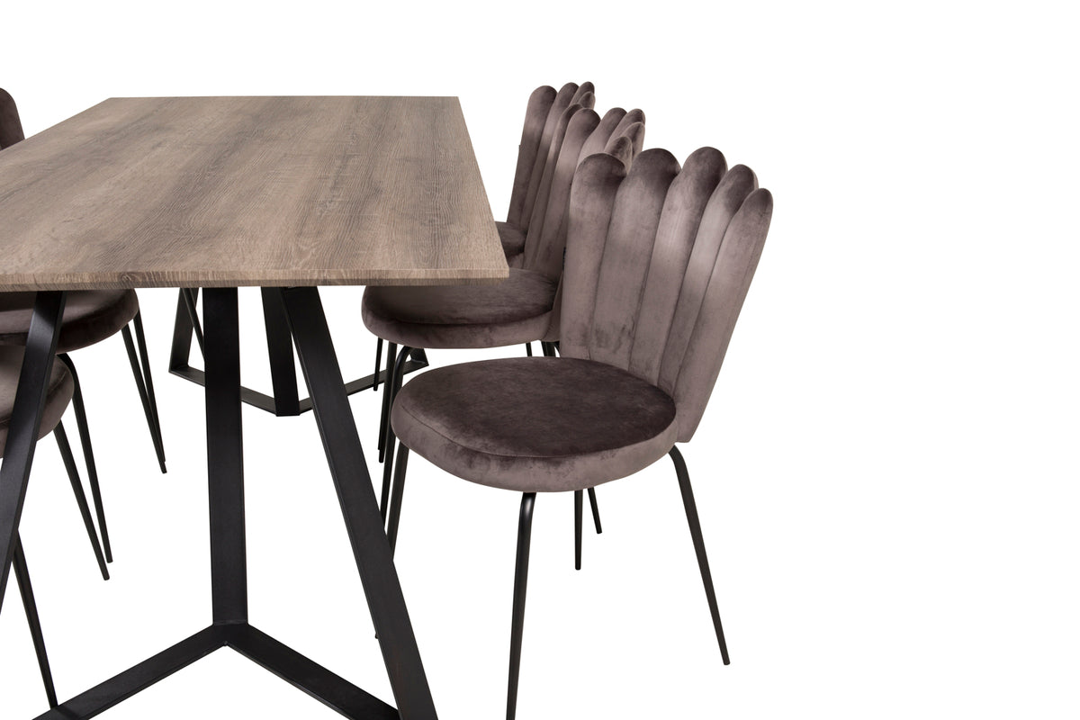 Venture Design Limhamn & Marina Matstolar 2-pack Grå + Rektangulära Matbord 180 x 90 Natur