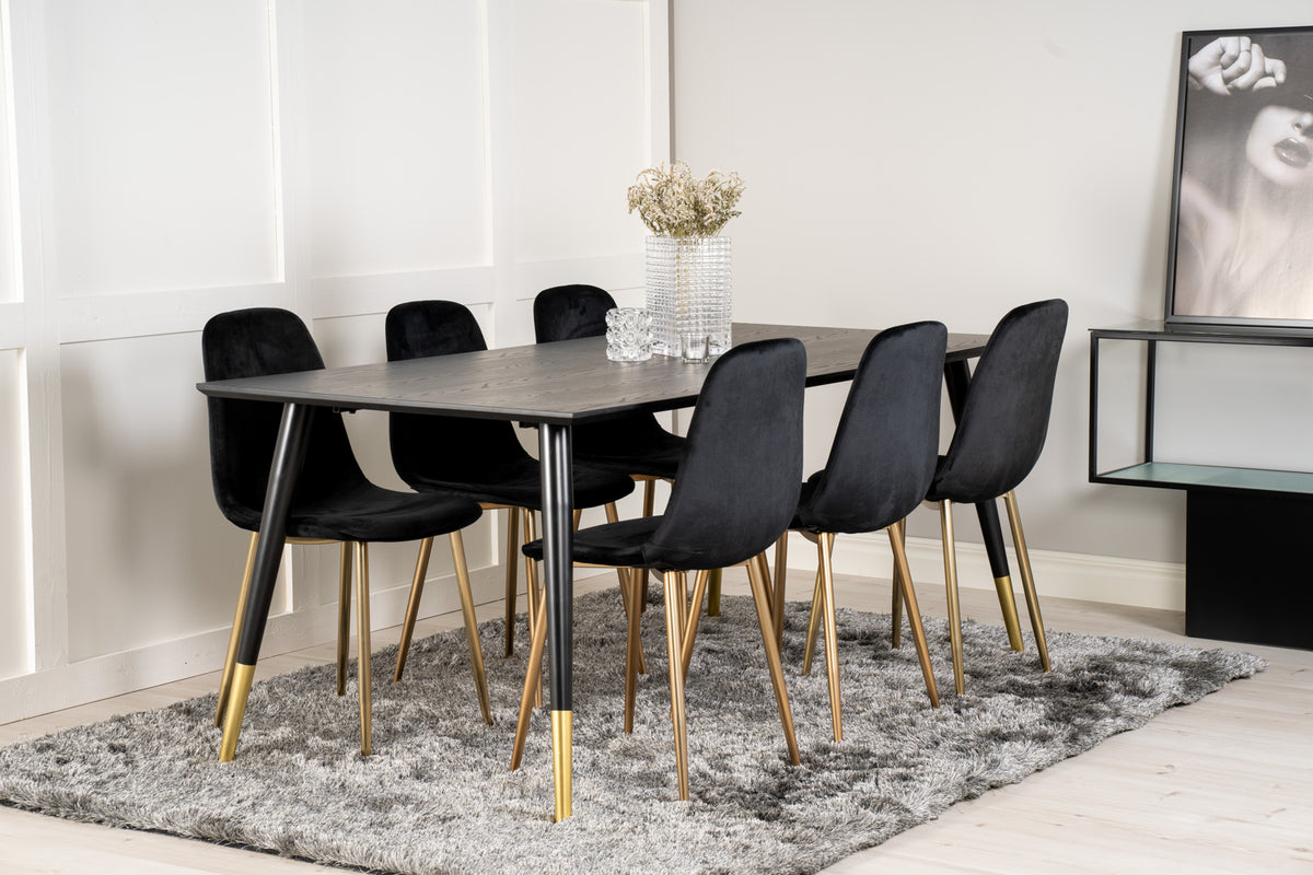 Venture Design Dipp & Polar Rektangulära Matbord 180 x 90 Svart + Matstolar 2-pack Svart
