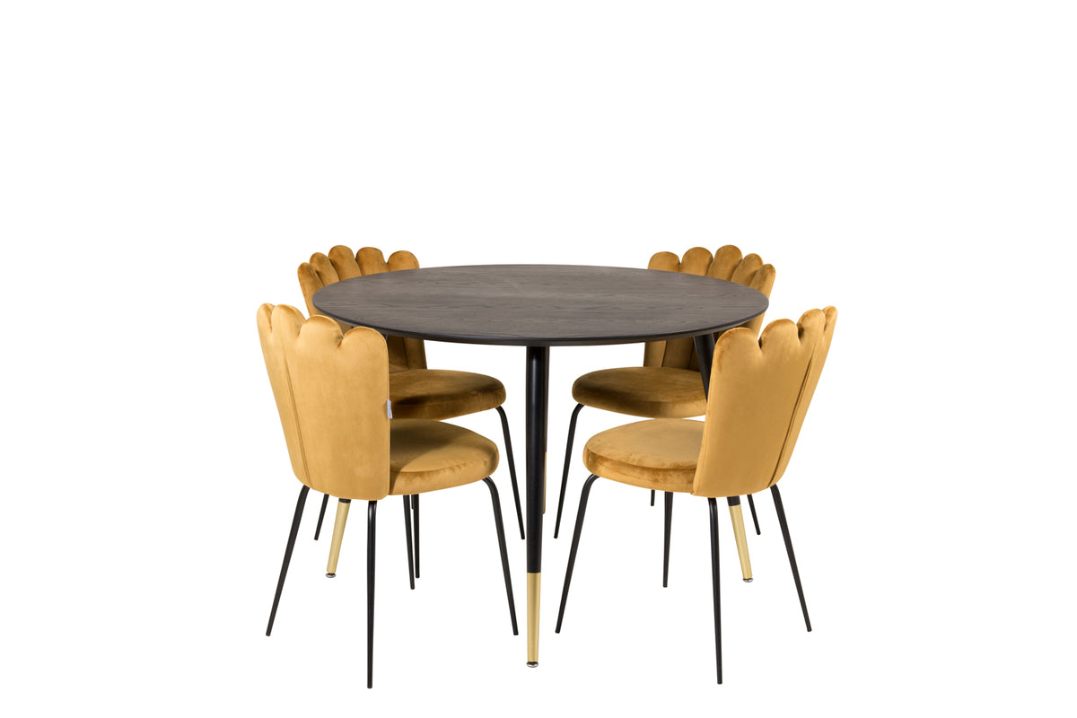 Venture Design Limhamn & Dipp Matstolar 2-pack Gul + Runda Matbord ⌀115 Svart