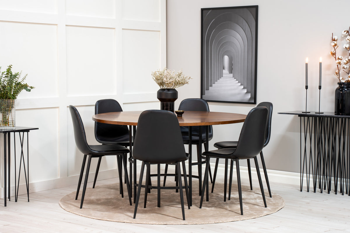 Venture Design Copenhagen & Polar Runda Matbord ⌀140 Brun + Matstolar 2-pack Svart