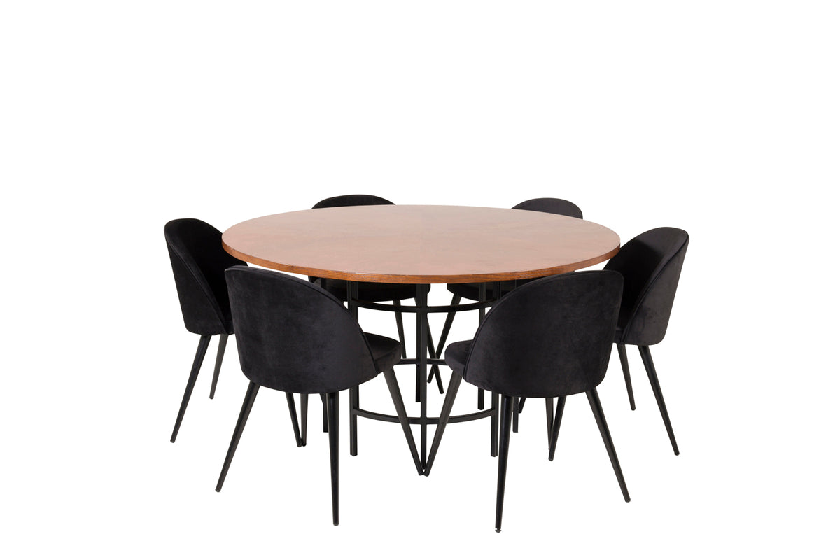 Venture Design Copenhagen & Velvet Matbord ⌀140 + Matstolar Svart
