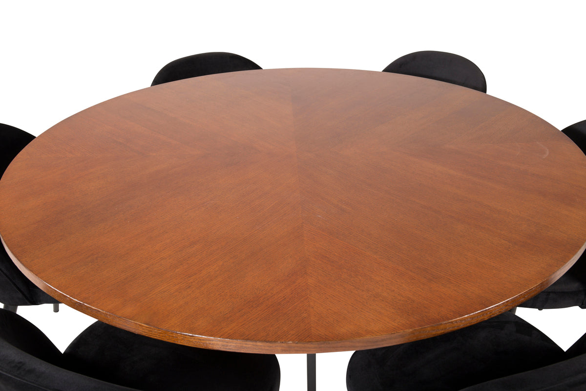Venture Design Copenhagen & Velvet Matbord ⌀140 + Matstolar Svart