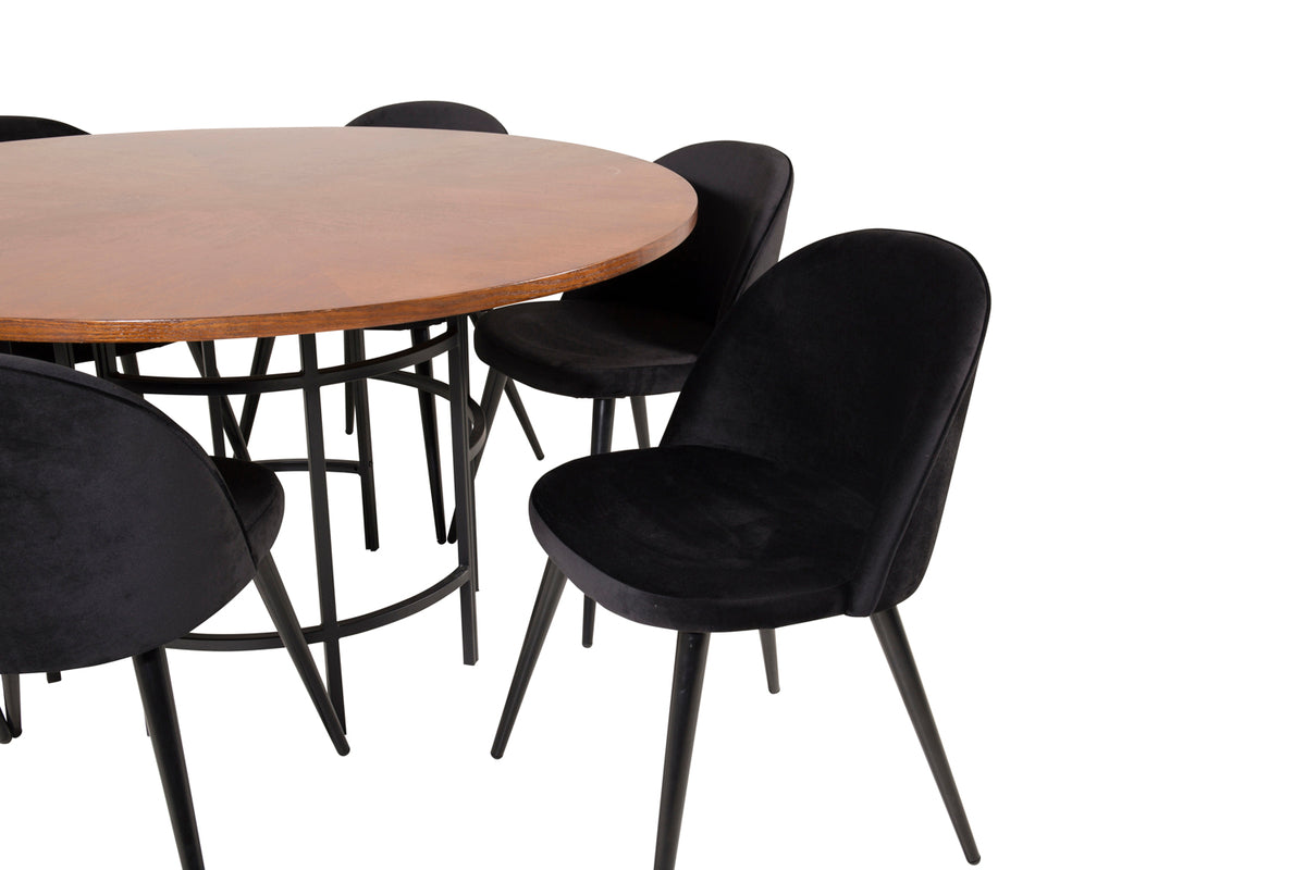 Venture Design Copenhagen & Velvet Matbord ⌀140 + Matstolar Svart