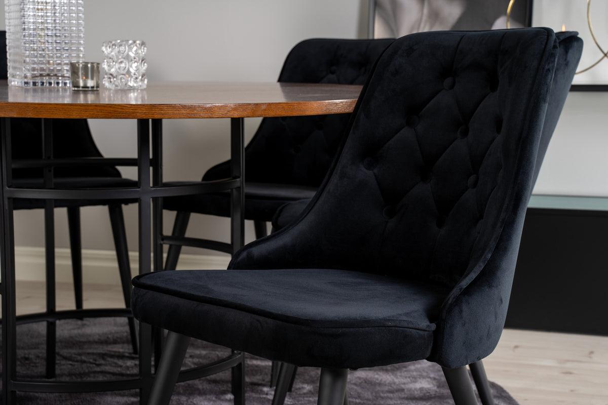 Venture Design Copenhagen & Velvet Deluxe Runda Matbord ⌀140 Brun + Matstolar 2-pack Svart
