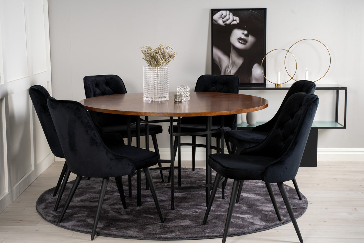 Venture Design Copenhagen & Velvet Deluxe Runda Matbord ⌀140 Brun + Matstolar 2-pack Svart