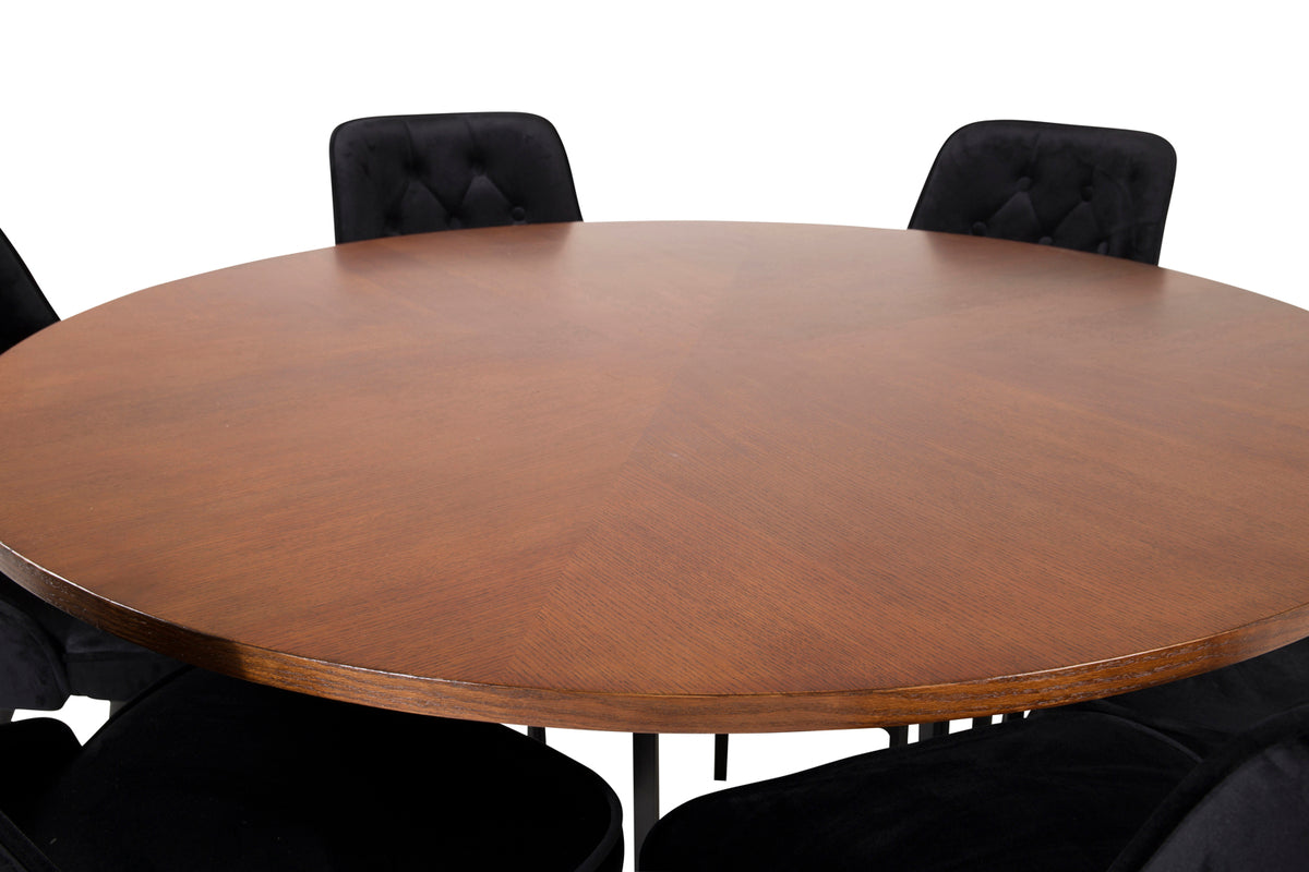 Venture Design Copenhagen & Velvet Deluxe Runda Matbord ⌀140 Brun + Matstolar 2-pack Svart