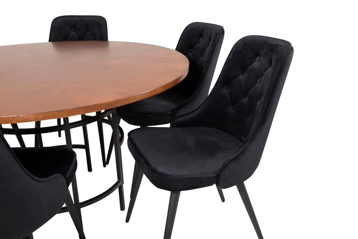 Venture Design Copenhagen & Velvet Deluxe Runda Matbord ⌀140 Brun + Matstolar 2-pack Svart