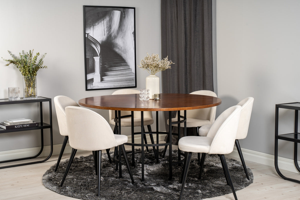 Venture Design Copenhagen & Velvet Runda Matbord ⌀140 Brun + Matstolar 2-pack Grädde