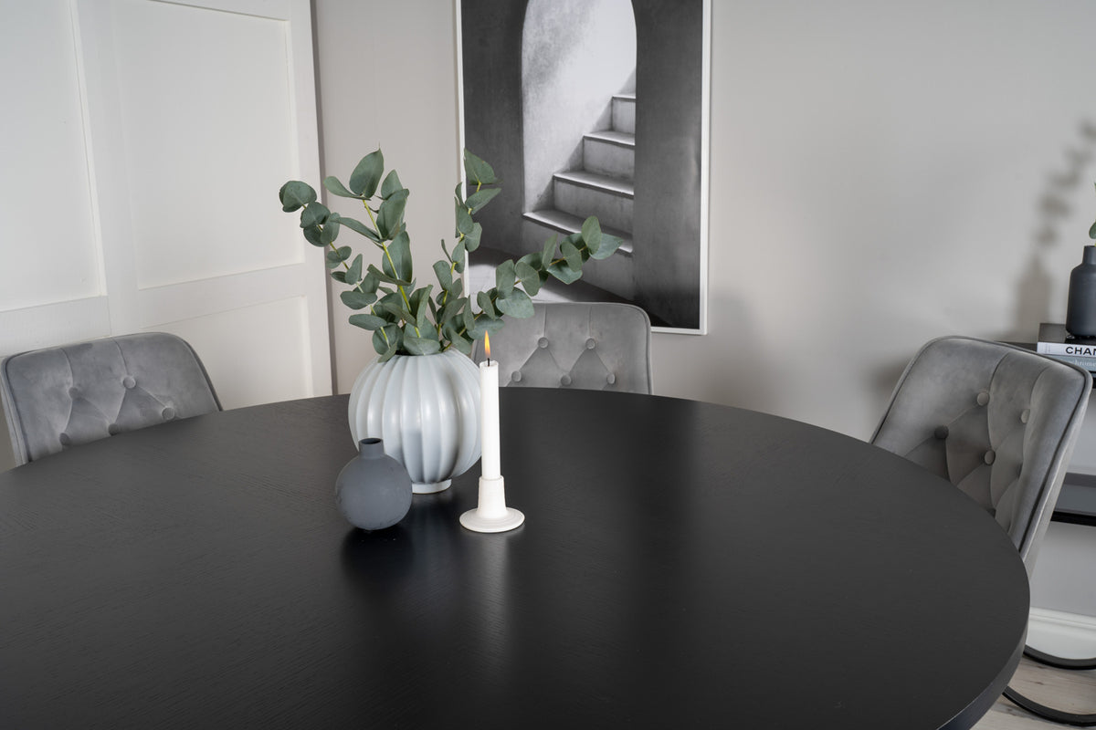 Venture Design Copenhagen & Velvet Deluxe Runda Matbord ⌀140 Svart + Matstolar 2-pack Ljusgrå