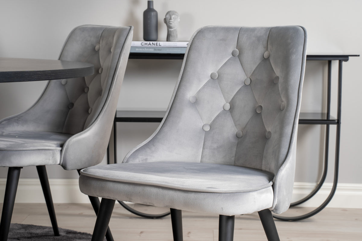Venture Design Copenhagen & Velvet Deluxe Runda Matbord ⌀140 Svart + Matstolar 2-pack Ljusgrå