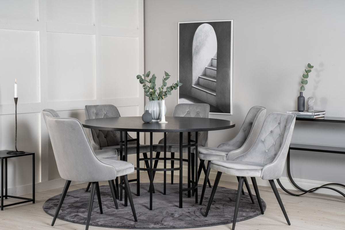 Venture Design Copenhagen & Velvet Deluxe Runda Matbord ⌀140 Svart + Matstolar 2-pack Ljusgrå