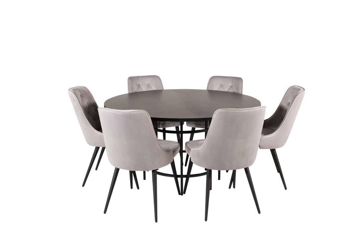 Venture Design Copenhagen & Velvet Deluxe Runda Matbord ⌀140 Svart + Matstolar 2-pack Ljusgrå
