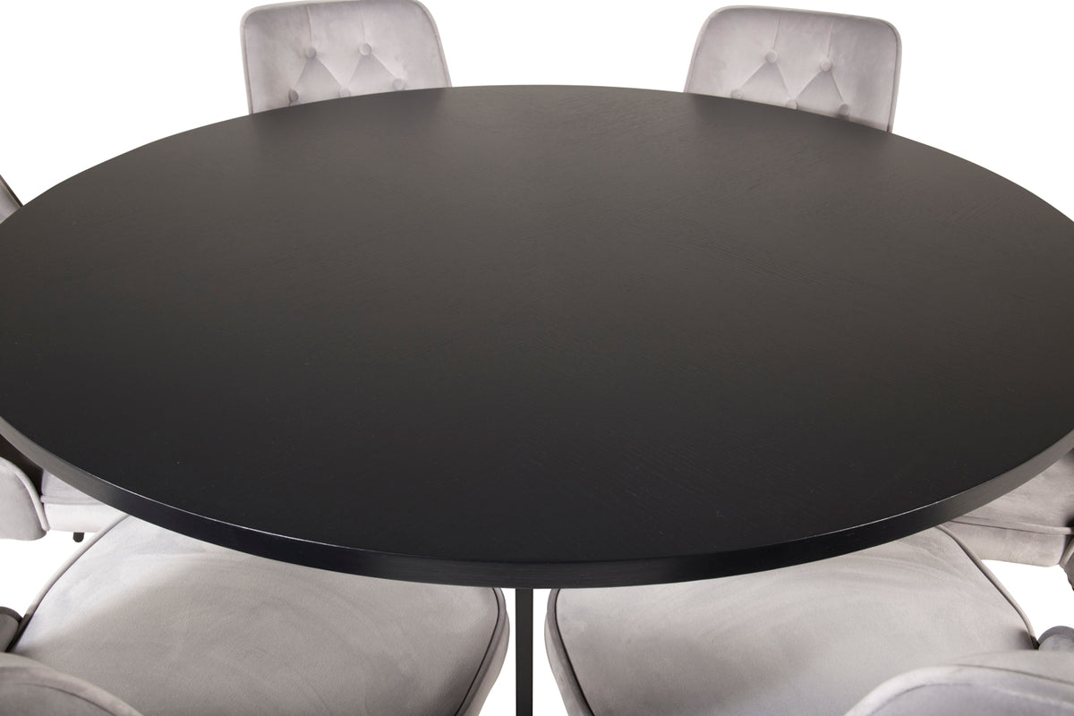 Venture Design Copenhagen & Velvet Deluxe Runda Matbord ⌀140 Svart + Matstolar 2-pack Ljusgrå