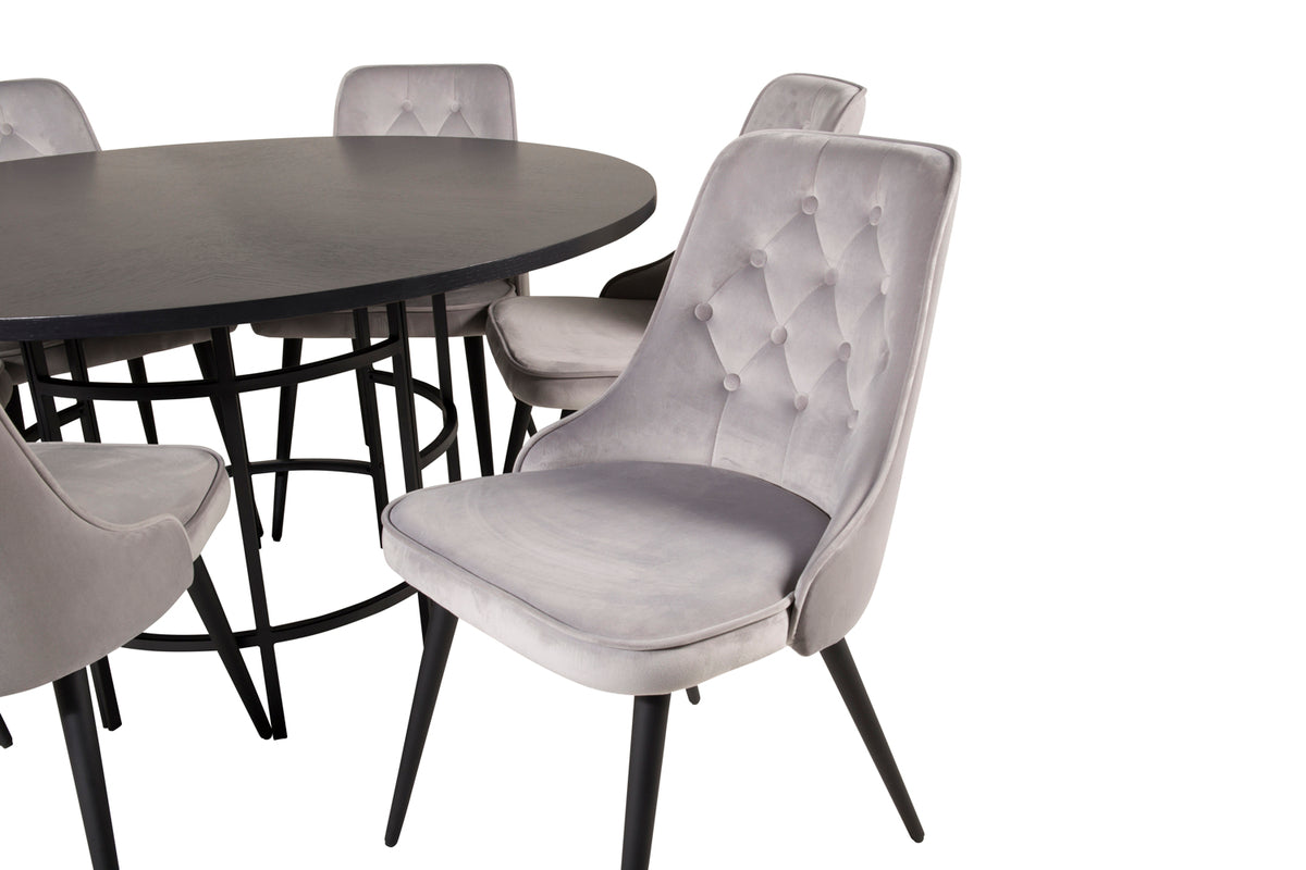 Venture Design Copenhagen & Velvet Deluxe Runda Matbord ⌀140 Svart + Matstolar 2-pack Ljusgrå