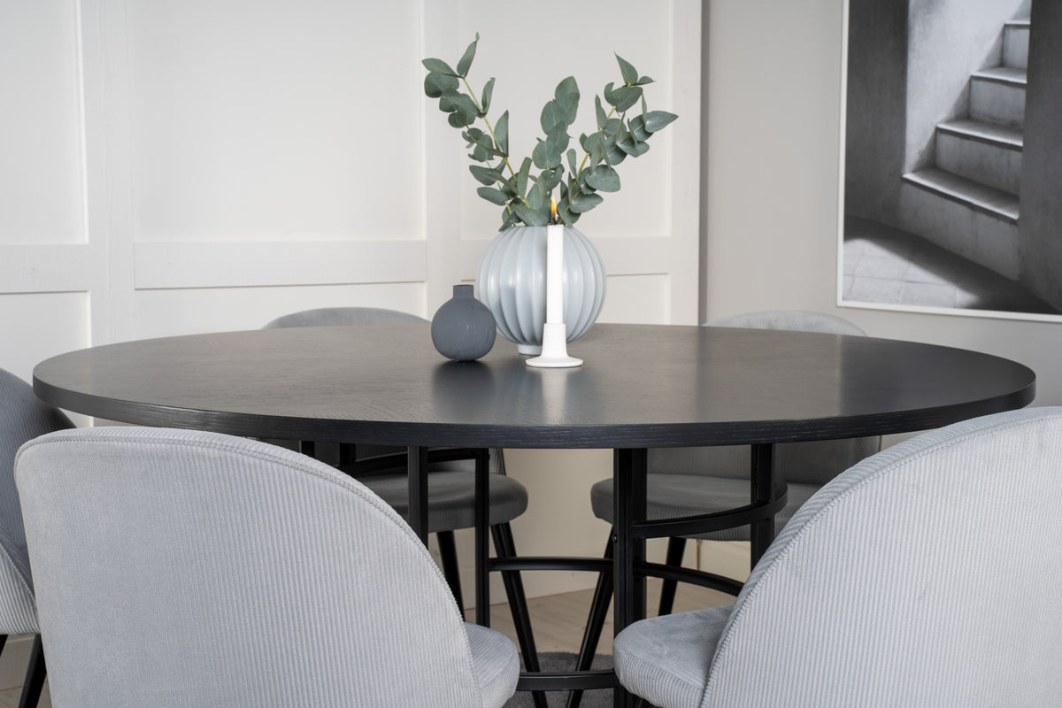 Venture Design Copenhagen & Velvet Runda Matbord ⌀140 Svart + Matstolar 2-pack Ljusgrå