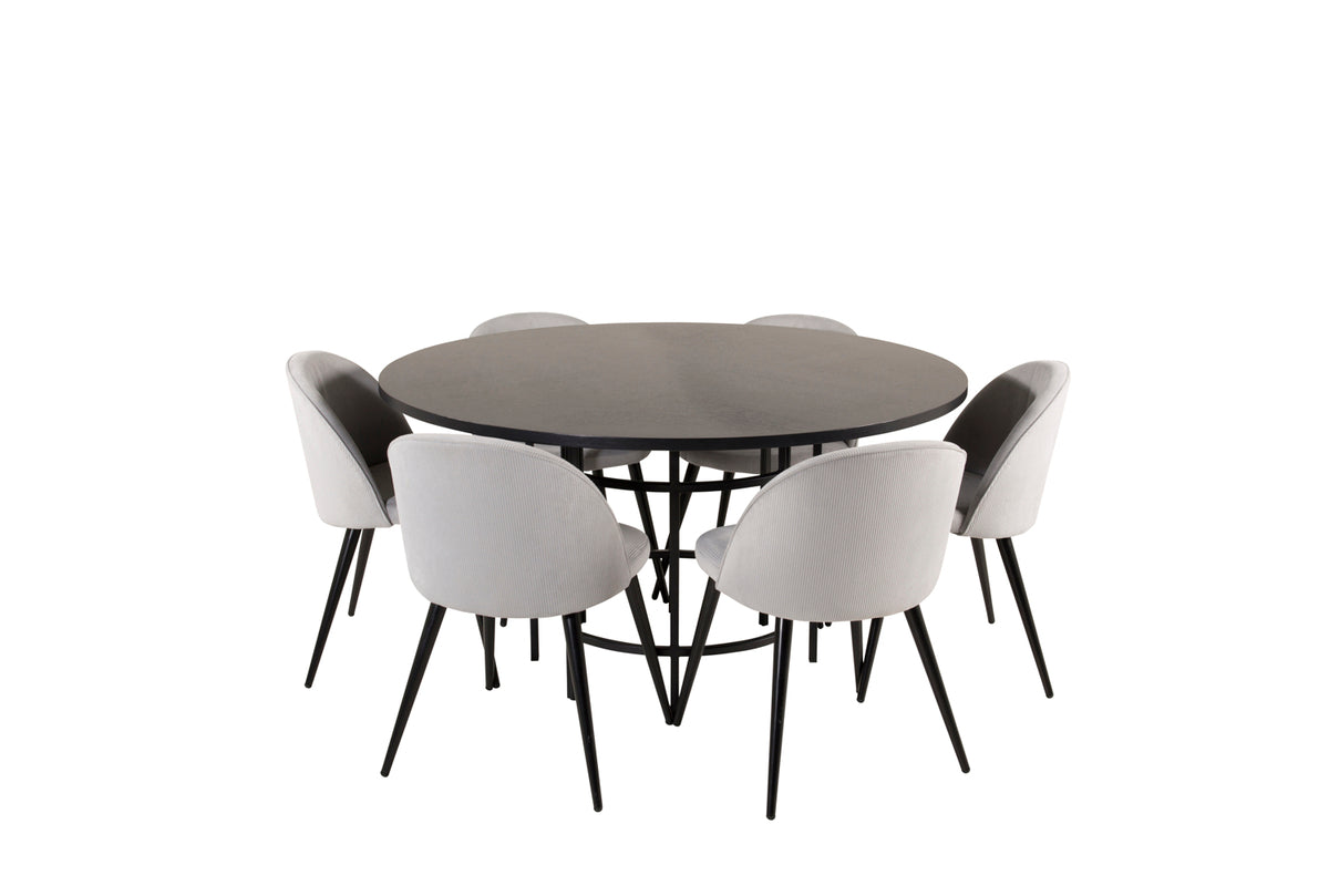 Venture Design Copenhagen & Velvet Runda Matbord ⌀140 Svart + Matstolar 2-pack Ljusgrå