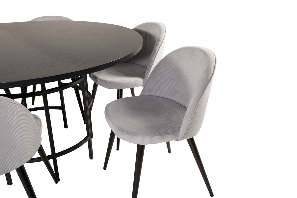 Venture Design Copenhagen & Velvet Runda Matbord ⌀140 Svart + Matstolar 2-pack Ljusgrå