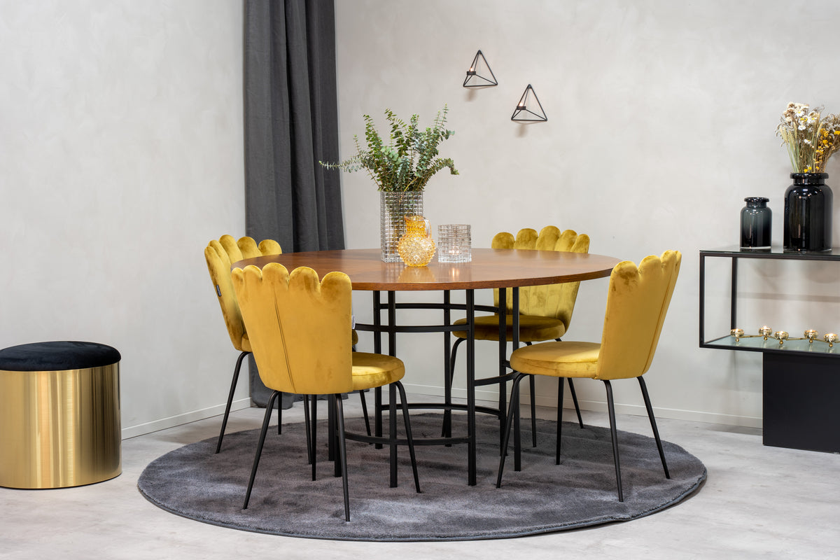 Venture Design Limhamn & Copenhagen Matstolar 2-pack Gul + Runda Matbord ⌀140 Brun