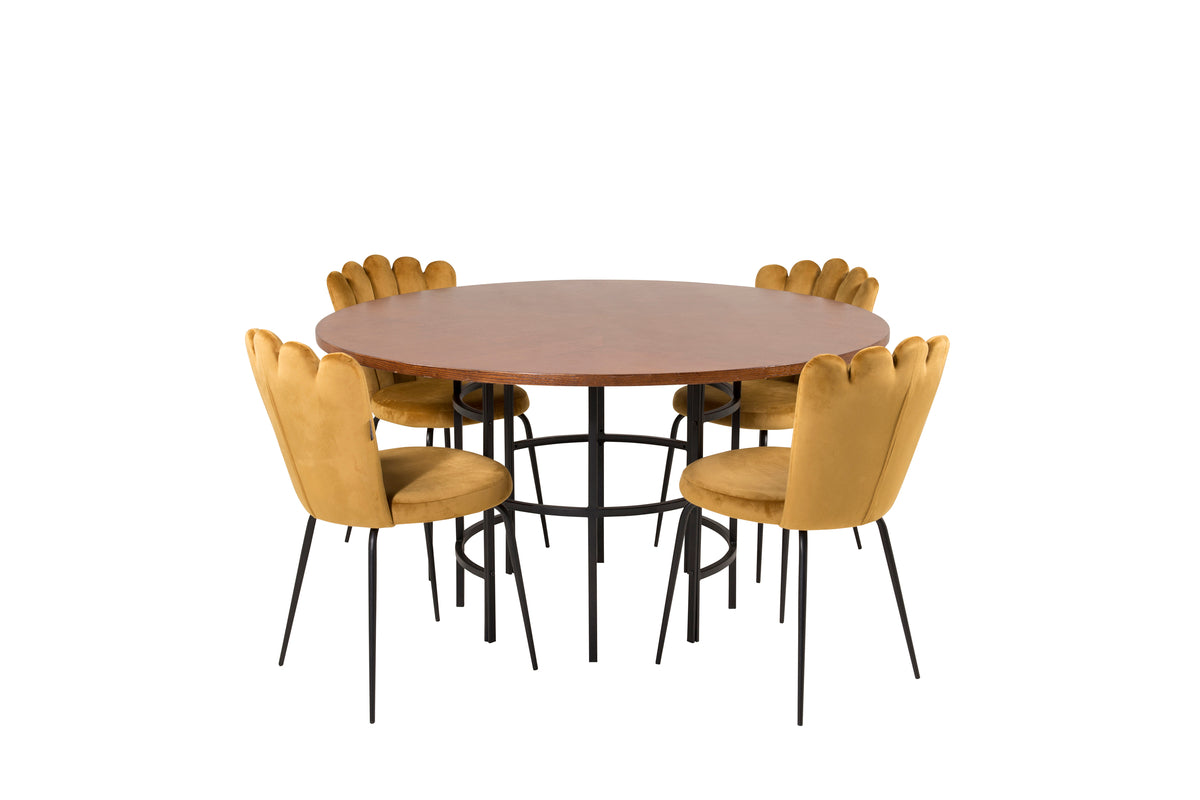 Venture Design Limhamn & Copenhagen Matstolar 2-pack Gul + Runda Matbord ⌀140 Brun
