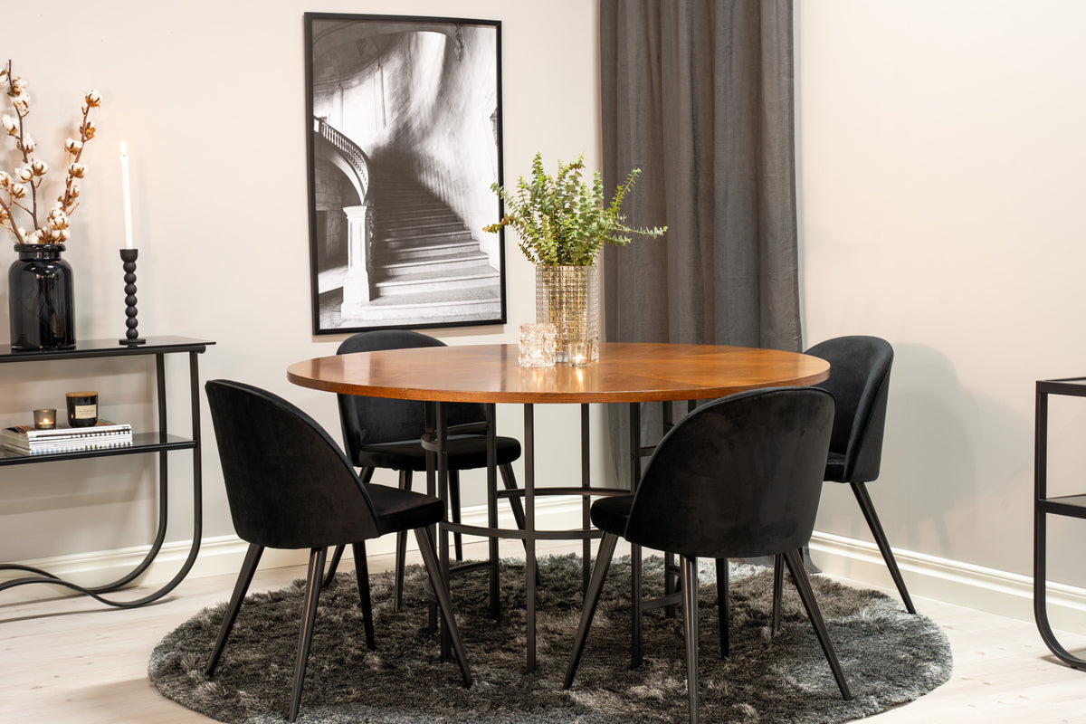 Venture Design Copenhagen & Velvet Runda Matbord ⌀140 Brun + Matstolar 2-pack Svart