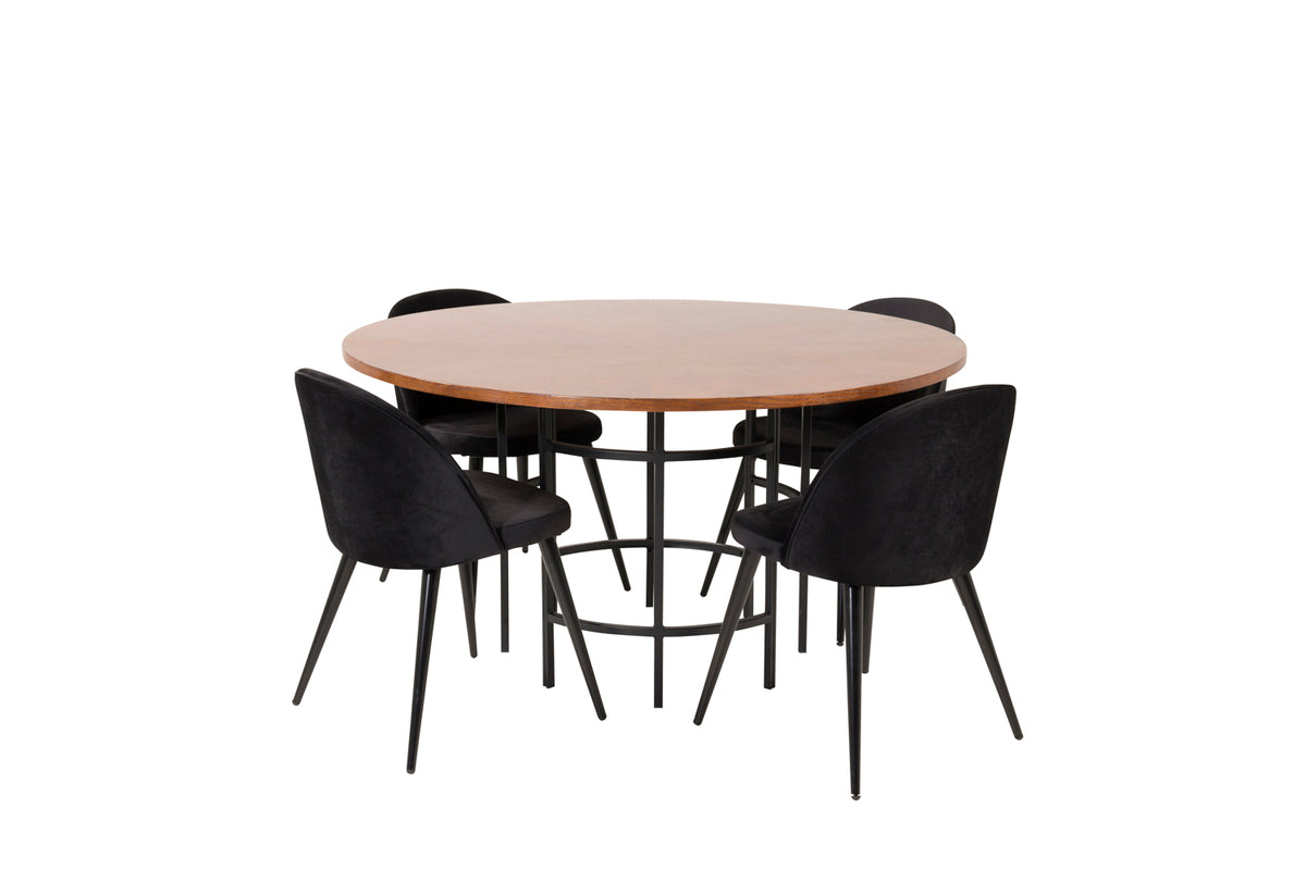 Venture Design Copenhagen & Velvet Runda Matbord ⌀140 Brun + Matstolar 2-pack Svart