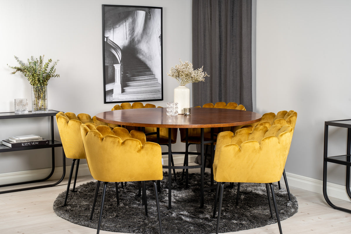 Venture Design Limhamn & Copenhagen Matstolar Gul + Runda Matbord ⌀140 Brun