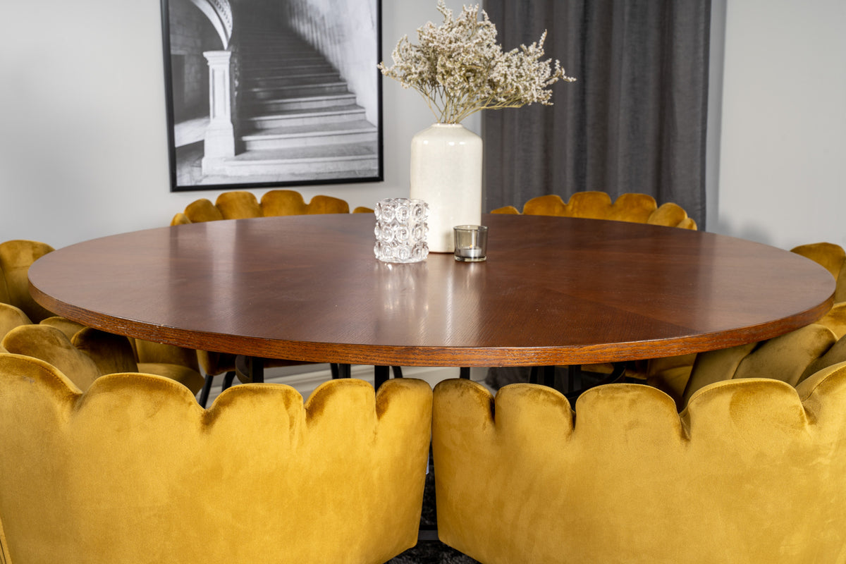 Venture Design Limhamn & Copenhagen Matstolar Gul + Runda Matbord ⌀140 Brun