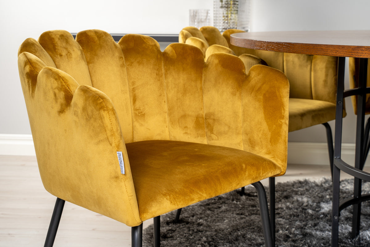 Venture Design Limhamn & Copenhagen Matstolar Gul + Runda Matbord ⌀140 Brun