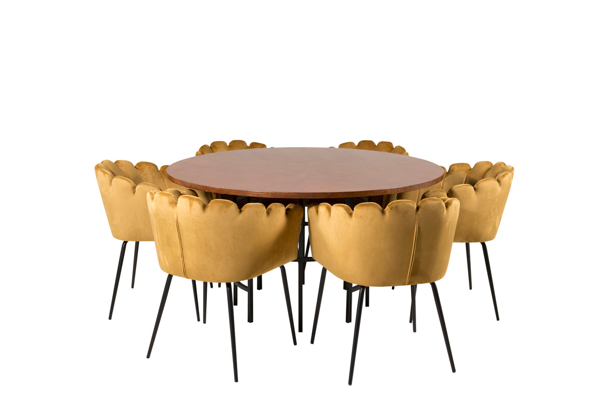 Venture Design Limhamn & Copenhagen Matstolar Gul + Runda Matbord ⌀140 Brun
