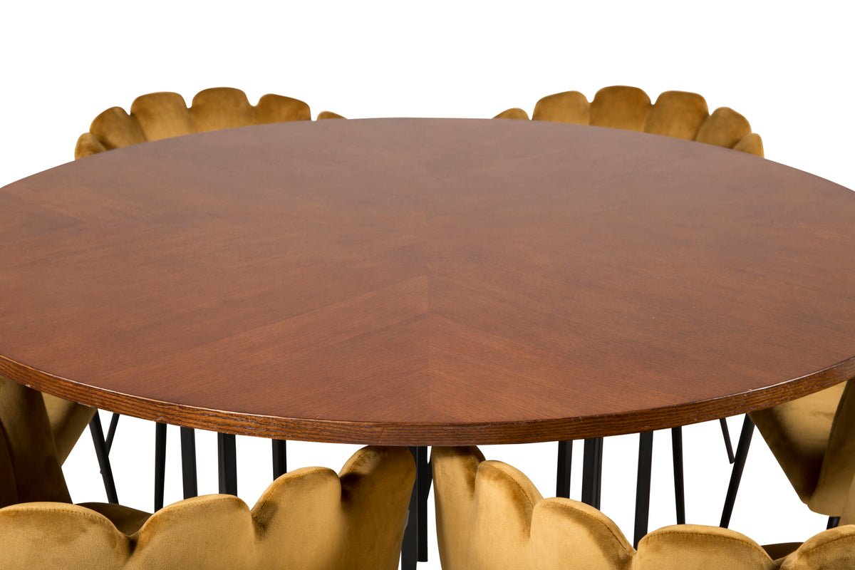 Venture Design Limhamn & Copenhagen Matstolar Gul + Runda Matbord ⌀140 Brun
