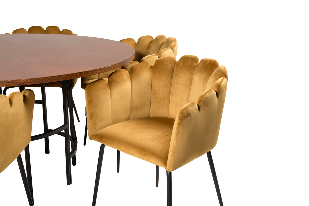 Venture Design Limhamn & Copenhagen Matstolar Gul + Runda Matbord ⌀140 Brun
