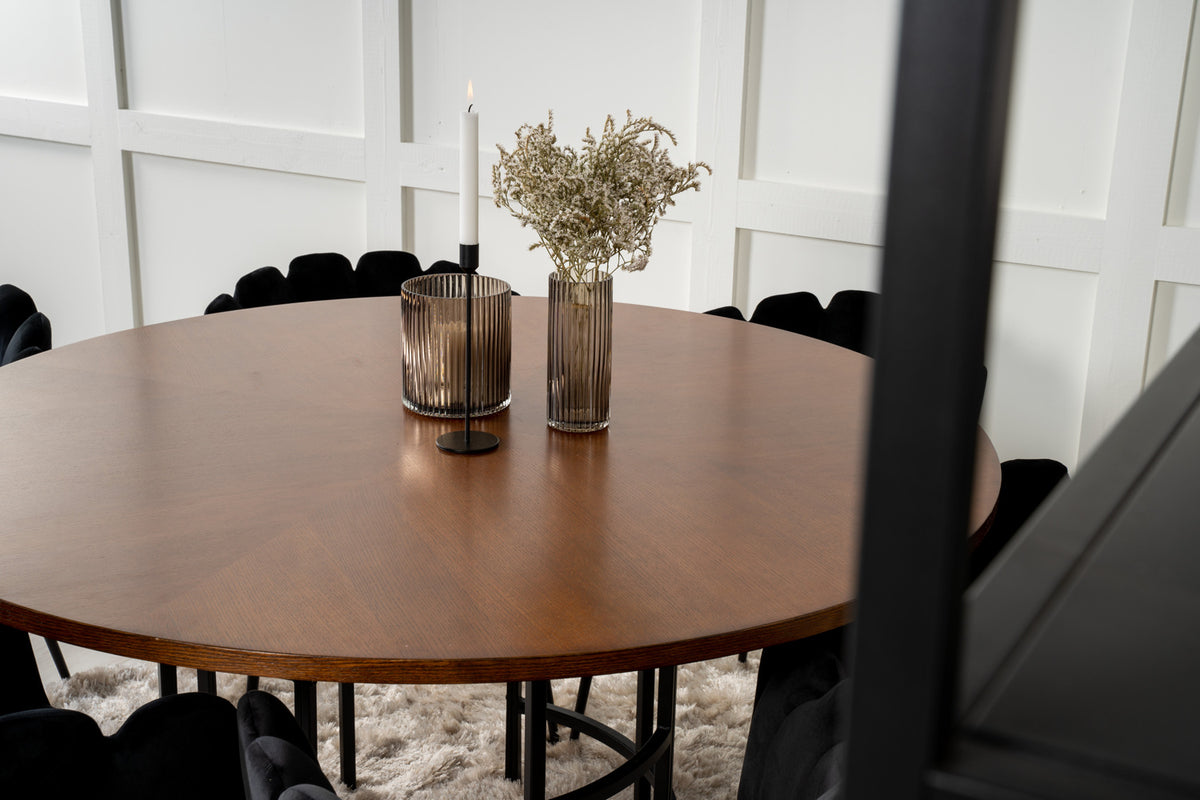 Venture Design Limhamn & Copenhagen Matstolar Svart + Runda Matbord ⌀140 Brun