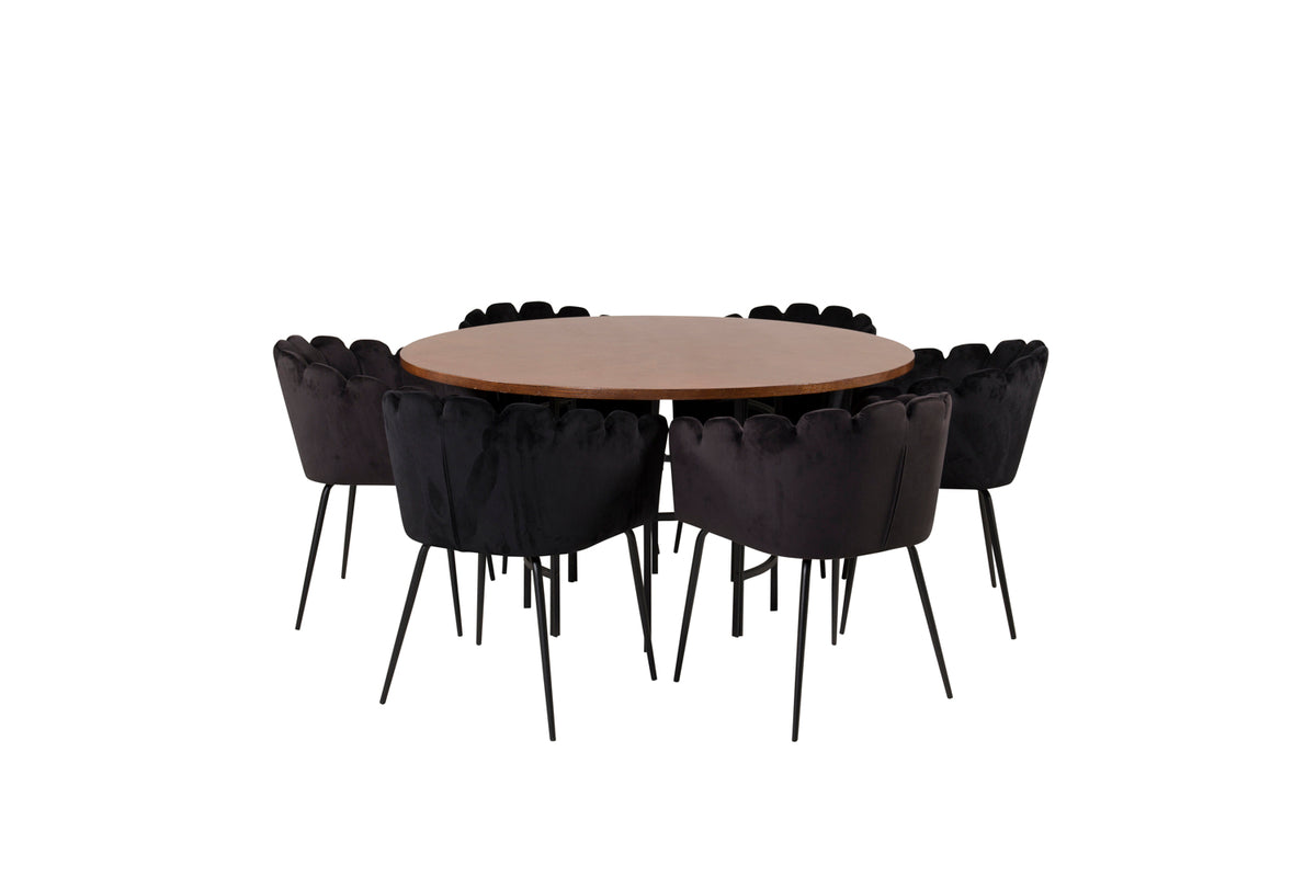 Venture Design Limhamn & Copenhagen Matstolar Svart + Runda Matbord ⌀140 Brun