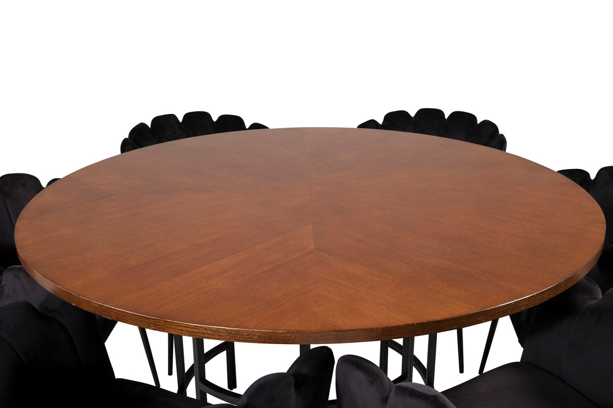 Venture Design Limhamn & Copenhagen Matstolar Svart + Runda Matbord ⌀140 Brun