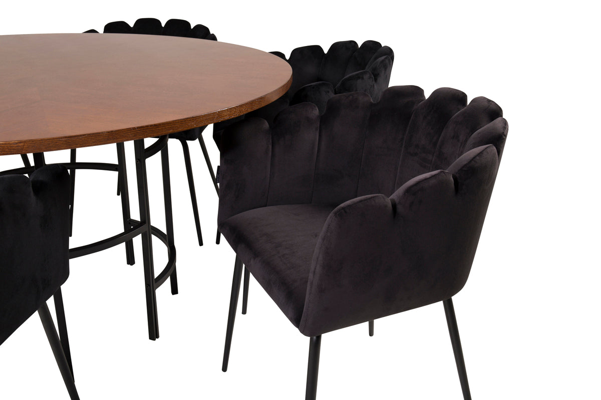 Venture Design Limhamn & Copenhagen Matstolar Svart + Runda Matbord ⌀140 Brun