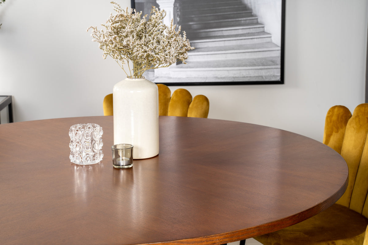 Venture Design Limhamn & Copenhagen Matstolar 2-pack Gul + Runda Matbord ⌀140 Brun