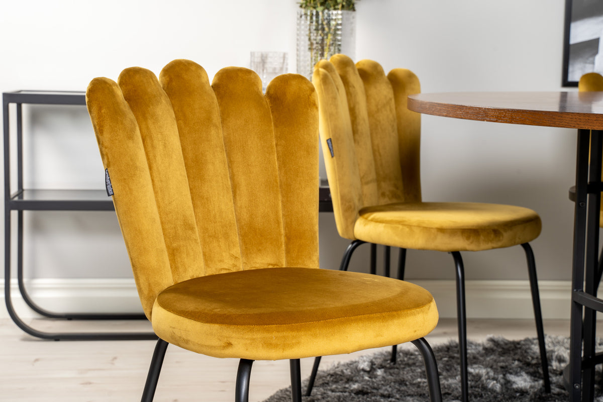 Venture Design Limhamn & Copenhagen Matstolar 2-pack Gul + Runda Matbord ⌀140 Brun