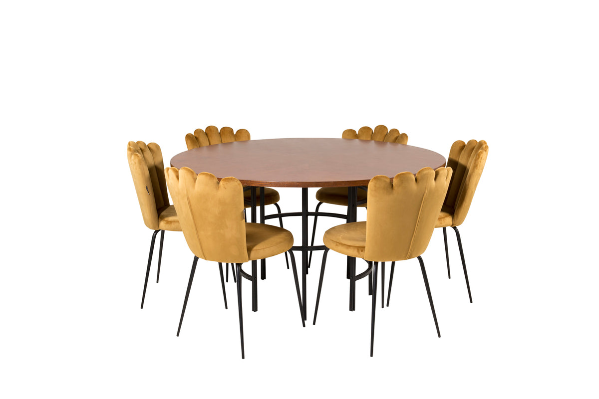 Venture Design Limhamn & Copenhagen Matstolar 2-pack Gul + Runda Matbord ⌀140 Brun
