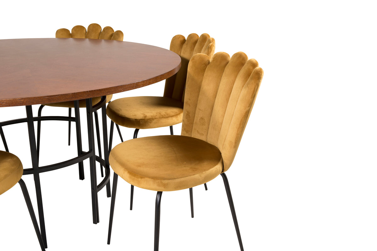 Venture Design Limhamn & Copenhagen Matstolar 2-pack Gul + Runda Matbord ⌀140 Brun