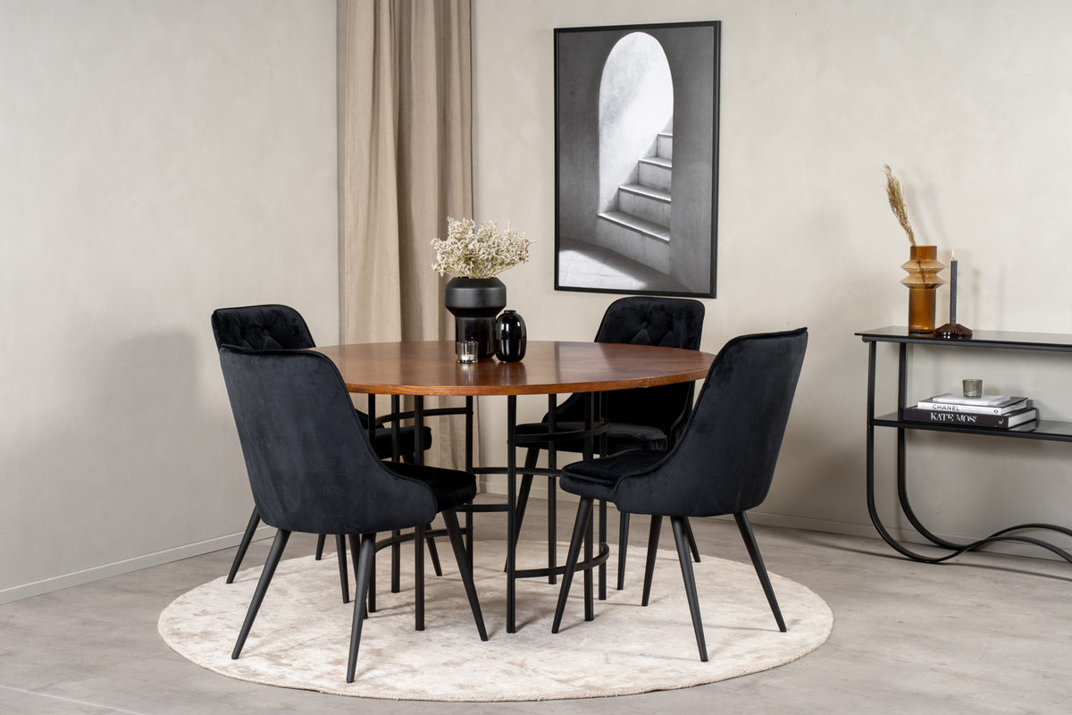 Venture Design Copenhagen & Velvet Deluxe Runda Matbord ⌀140 Brun + Matstolar 2-pack Svart