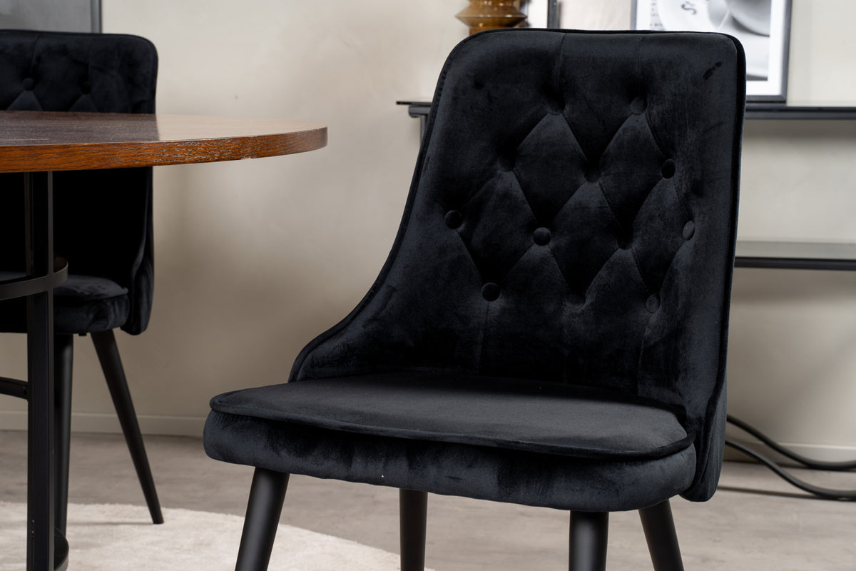 Venture Design Copenhagen & Velvet Deluxe Runda Matbord ⌀140 Brun + Matstolar 2-pack Svart