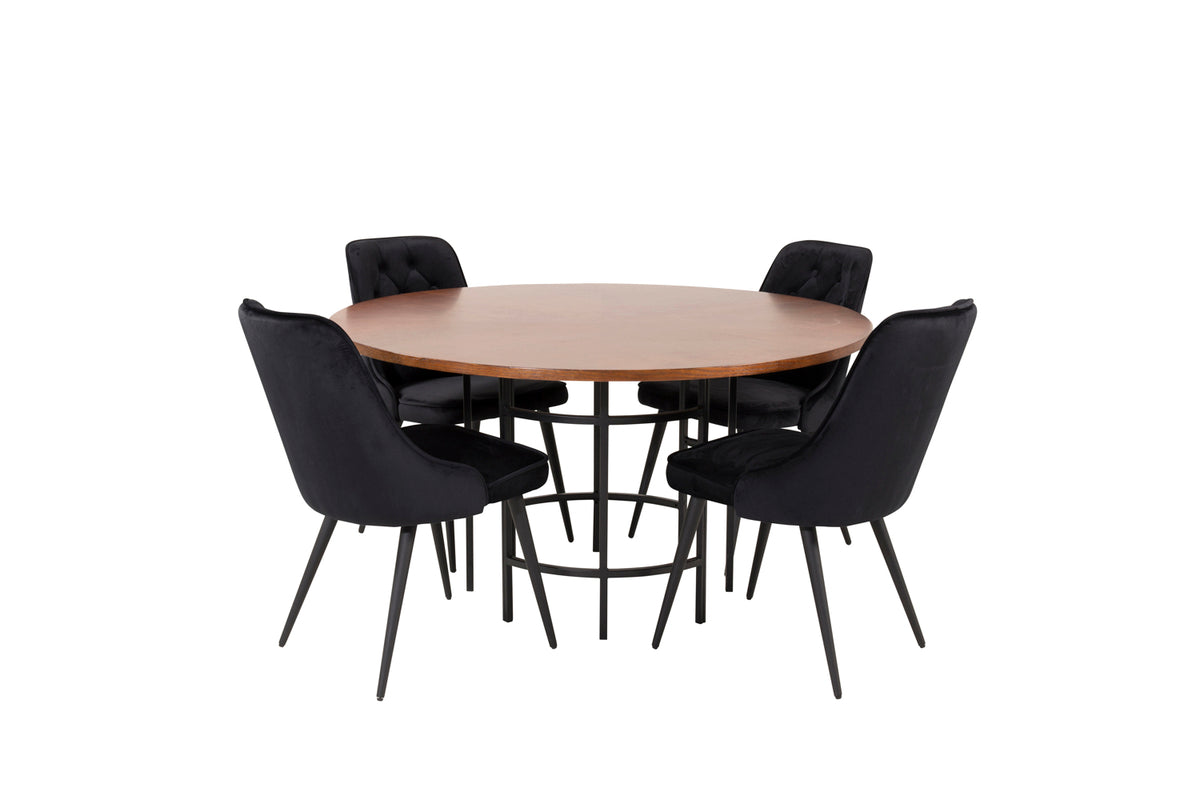 Venture Design Copenhagen & Velvet Deluxe Runda Matbord ⌀140 Brun + Matstolar 2-pack Svart