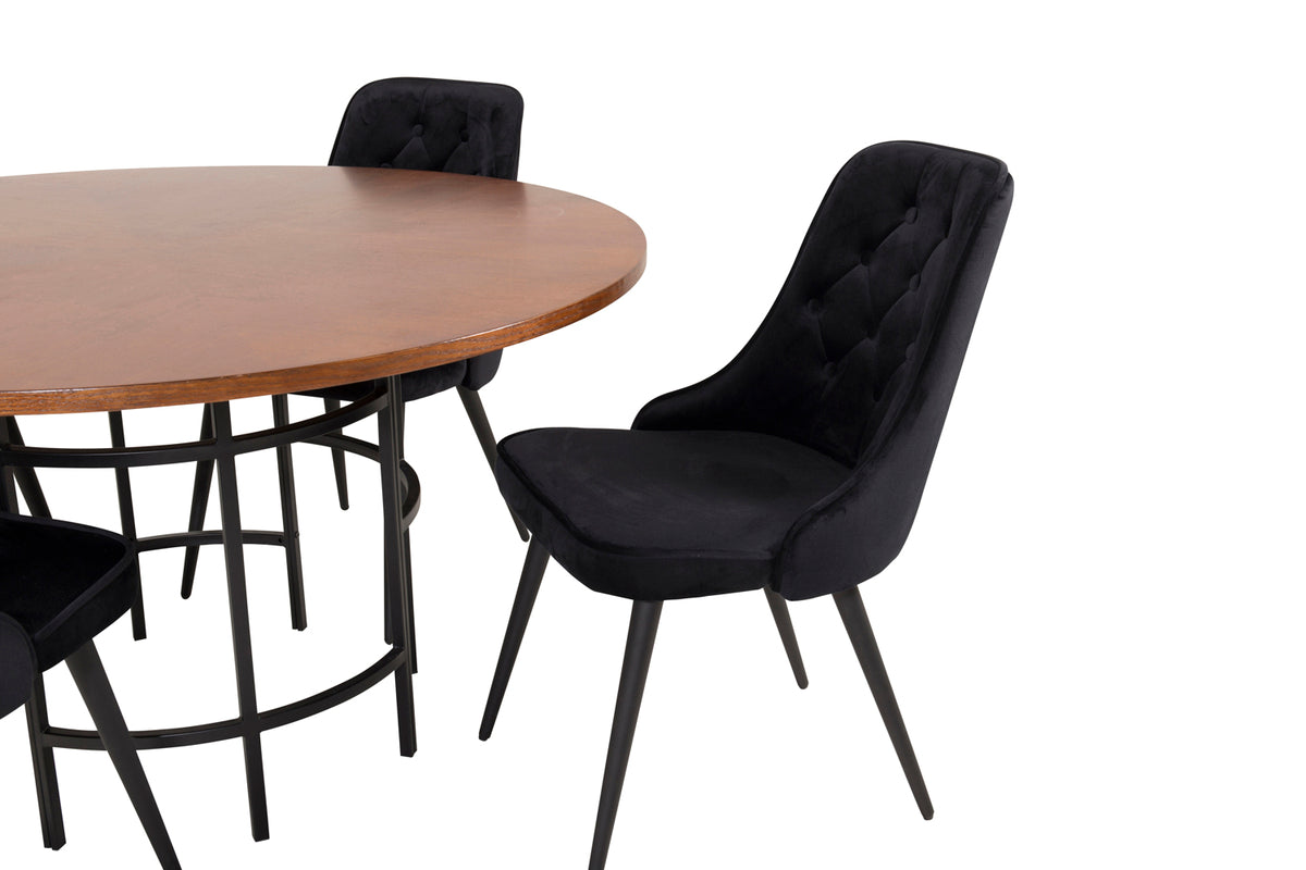 Venture Design Copenhagen & Velvet Deluxe Runda Matbord ⌀140 Brun + Matstolar 2-pack Svart
