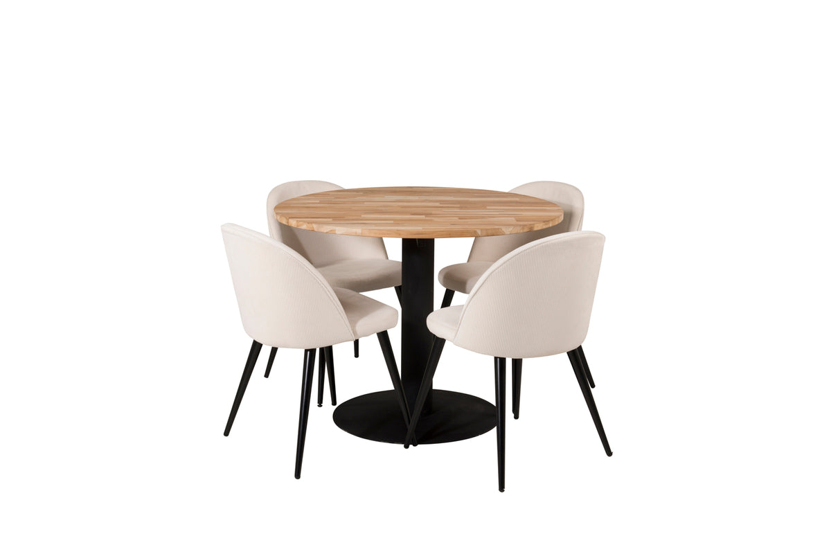 Venture Design Cirebon & Velvet Matbord ⌀100 ⌀100 + Matstolar 2-pack Grädde