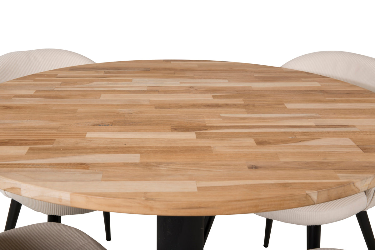 Venture Design Cirebon & Velvet Matbord ⌀100 ⌀100 + Matstolar 2-pack Grädde